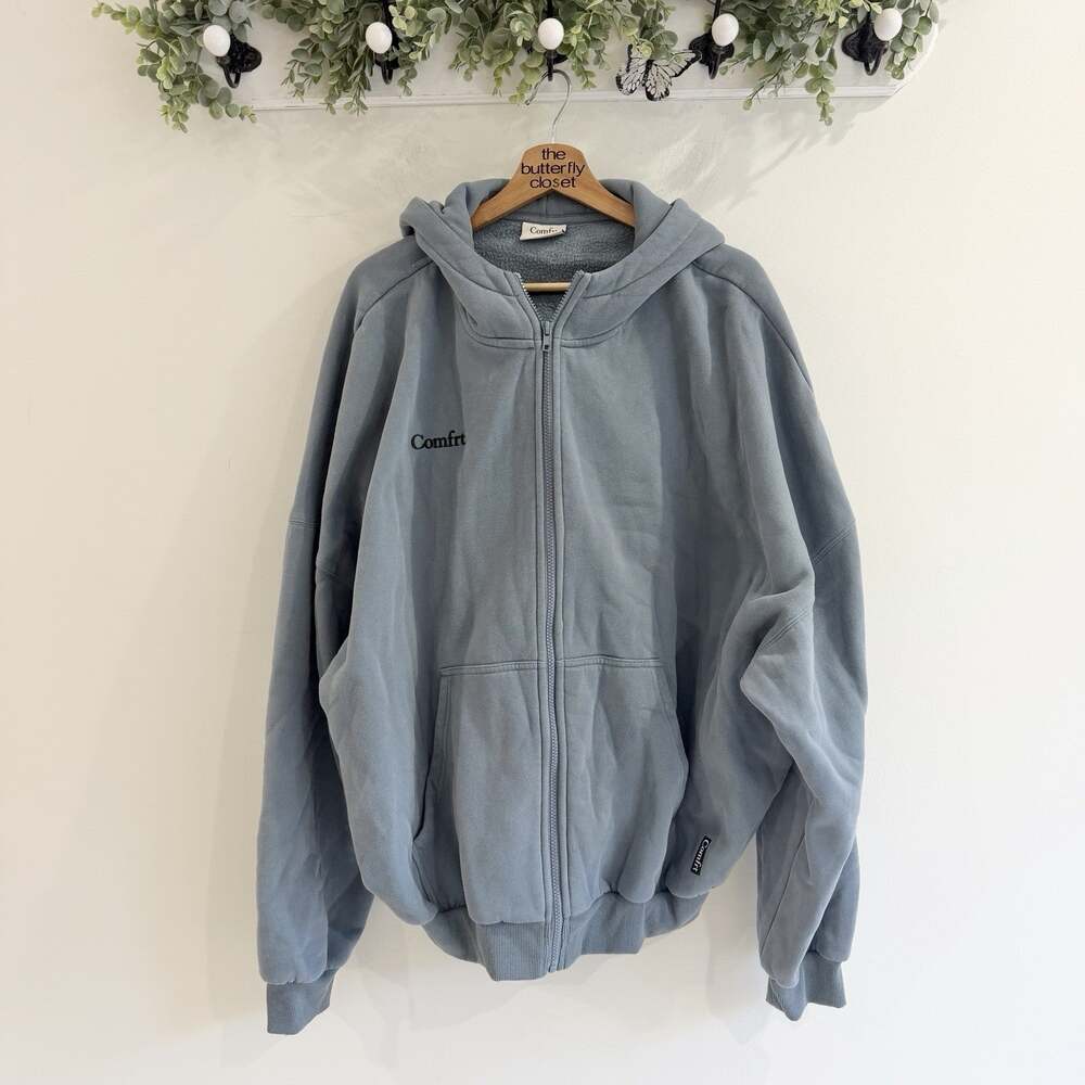 Men’s Comfrt Blue Full Zip Hoodie Large Oversized